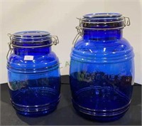 Blue glass canisters - embossed cookies flour