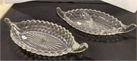 One pair of Fostoria glass condiment boats - one