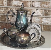 Silver Plated Tea Set and Coasters