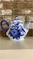Blue and White Porcelain Floral Teapot