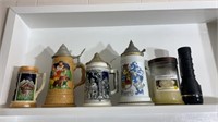 Shelf Lot of Steins Decorative Items & More