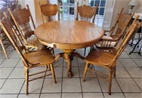 Oak Dining Table Leaf & 6 Chairs