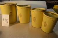 VINTAGE  4 PIECE YELLOW TUPPERWARE CANISTER SET,