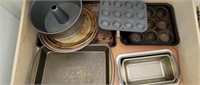 Kitchen Drawer Of Metal Cooking or Baking Pans