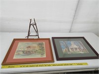(2) Brockport framed prints, twig frame holder