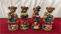 4 Bear Figurines with Books.