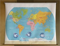 Vintage School Room Scroll World Map