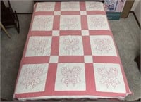 96"x72" Hand Stitched Pink/White Butterfly Quilt