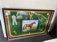 Vtg. 65"x45" Horse Oil Painting on Eng.Racing Bl