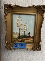 Antiq. Miniature Painting w/ Gold Leaf Frame