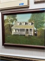 Vtg. Primitive Cottage Painting by Moss