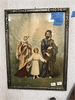 Antiq. Holy Family Print in Beautiful Frame