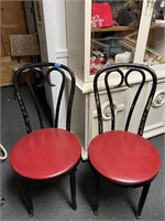 2 Antiq. Bentwood Chairs w/Red Vinyl Seats