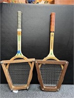 2 Vtg.Wood Tennis Rackets/Presses:Fleetwing &