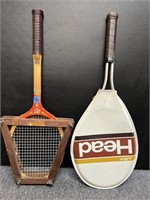 2 Vtg. Tennis Rackets: Head w/Cover & Wooden Jet…