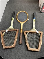 3 Vtg. Wood Tennis Rackets/ Presses:2-Spalding…