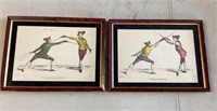 Pair of framed fencing prints