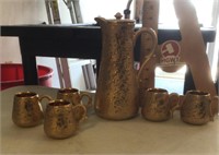 Gold drip Dixon ArtStudios pitcher and 5 cups
