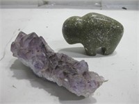 Crystal Specimen & Carved Stone Bison Longest 5"