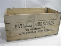 Vtg 25"x 14"x 12" Wood Pay Less Drug Store Crate
