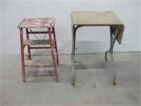 Vtg Wood Stool & 16"x 17"x 27" Table See Info