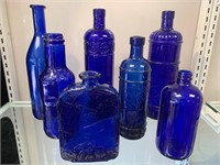 Cobalt Blue Glass Bottles X7