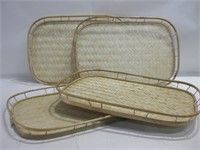 Four 19"x 13" Vtg Wood Serving Trays Pictured