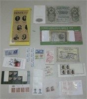 Assorted Stamps & Paper Currency Pictured
