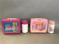 OPair of Plastic Barbie Lunch Boxes w/ Thermoses