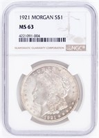 Coin 1921 Morgan Silver Dollar,NGC MS63