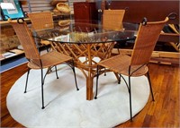 Glass Top Oval Wicker Table w/ 4 Chairs