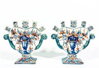 Two Delft Heart Shaped Polychrome Tulip Vases