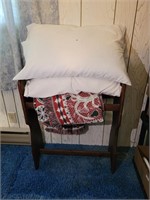 Wooden Blanket Rack, Throw Blanket, (2) Pillows