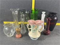 Assorted Glass Vases, Hull Art Pottery Vase (has