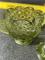 Cruet Set, Meito China piece, Green Glassware