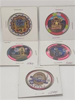 Five VTG Casino Chips, Limited Editions, Mixed