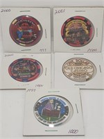 Five VTG Casino Chips, Limited Editions, Mixed