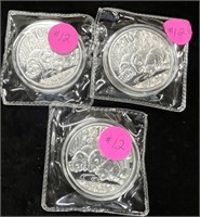 (3) Chinese Panda 2013 Silver 1oz. Coins