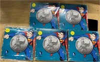(5) Superman 1/4oz Coins 999 $20 DC Comics