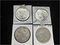 (4) U.S. Peace Silver Dollars 1922-23-24-25