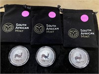 (3) 2017 South Africa Kugerran 1oz Silver Coins