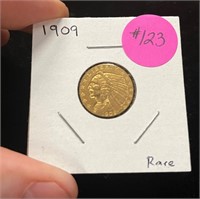 U.S. Gold 1909 Indian Head $2 1/2 Nice Cond.