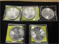 (5) Canada 2014 Maple Leaf 1oz Coins