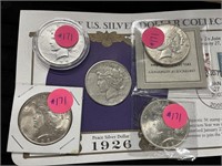 (5) U.S. Peace Dollars 1923-23-25-26-35