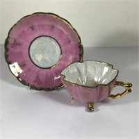 SHAFFORD FOOTED TEACUP & SAUCER MOTHER OF PEARL