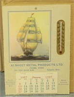1957 6.25x8.75 advertising calendar/thermometer