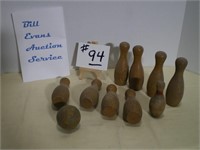 Bowling Pins and BAll Game Pieces Wooden