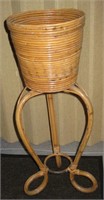 Vtg Rattan Tripod Plant Stand