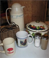 Enamalware, S &P, Coffee Carafe & mugs, Napkin Hol