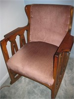Vintage Upholstered Oak Rocker